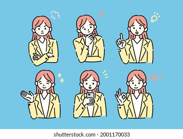 Illustrations of various expression of business women