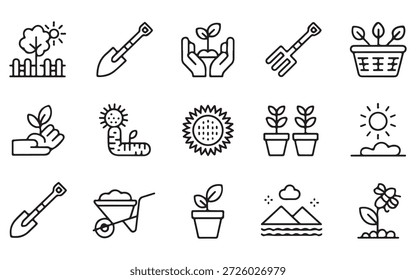 Ilustraciones de varias herramientas y Elementos de jardinería