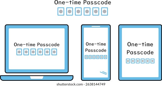 Illustrations of various information terminals with one-time passcodes typed in