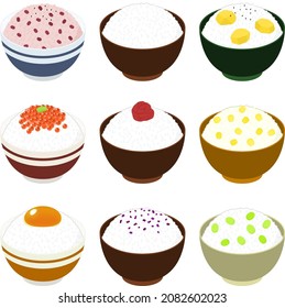 Illustrations of various Japanese rice