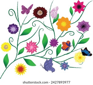 illustrations of various kinds of flowers, vines and leaves on a white background