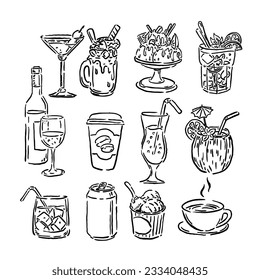 ilustraciones de diversos tipos de bebidas frescas con imágenes simples pero únicas