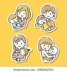 Illustrations of various mothers and babies.