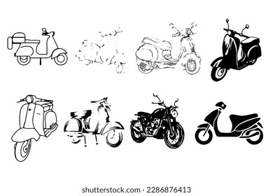 illustrations of various motorbikes in black and white