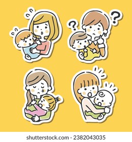 Illustrations of various negative mothers and babies.