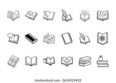 Illustrations various open books with different symbols objects Bundle reading education