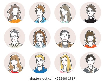 Illustrations of various people's faces.