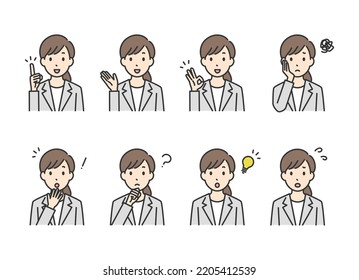 Illustrations of various poses of female office workers.