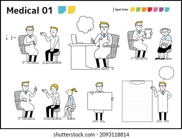 Illustrations of various scenes of doctor