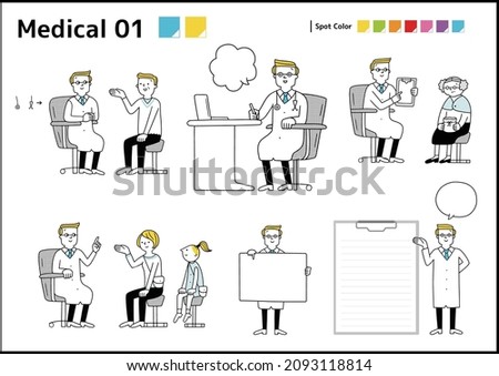 Illustrations of various scenes of doctor