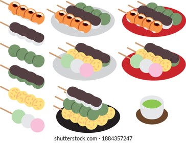 Illustrations of various skewer dumplings