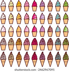 Illustrations of various soft serve ice creams