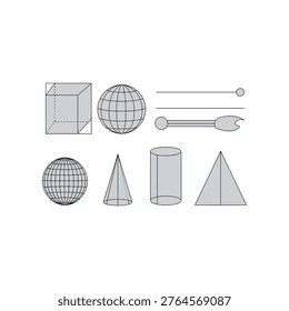 Illustrations of various three-dimensional geometric shapes and objects