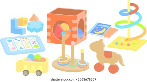 Illustrations of various toys for young children