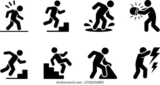 Illustrations of various types of falls and accidents involving people