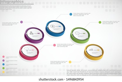 illustrations vector of 3d infographics design and business marketing icons with 5 options or processes layout, diagram, annual report, web design. eps10