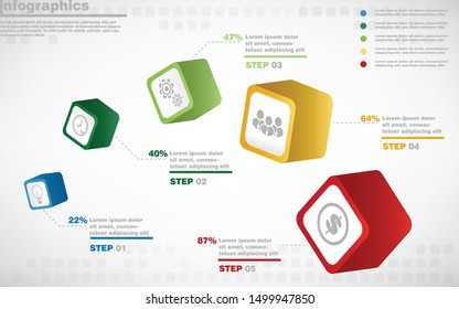 illustrations vector of 3D infographics design and business marketing icons with 5 options or processes layout, diagram, annual report, web design. eps10