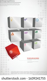 illustrations vector of 3d infographics design and business marketing icons with 9 options or processes layout, diagram, annual report, web design. eps10