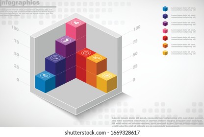 ilustraciones vectoriales de diseño de infografías 3d e iconos de marketing empresarial con 7 opciones o diseño de procesos, diagrama, informe anual, diseño web. Pasos10