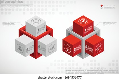 illustrations vector of 3d infographics design and business marketing icons with 2 options or processes layout, diagram, annual report, web design. eps10