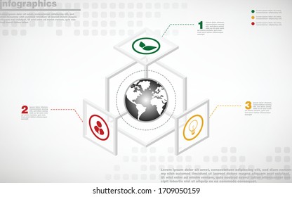 illustrations vector of 3d infographics design and business marketing icons with 3 options or processes layout, diagram, annual report, web design. eps10
