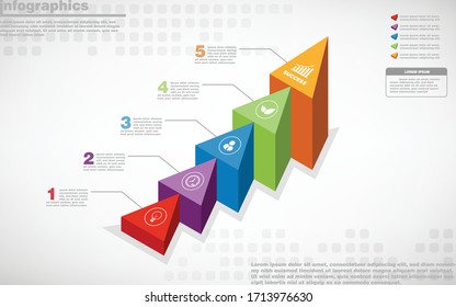 illustrations vector of 3d infographics design and business marketing icons with 5 options or processes layout, diagram, annual report, web design. eps10