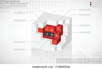 illustrations vector of 3d infographics design and business marketing icons with 8 options or processes layout, diagram, annual report, web design. eps10