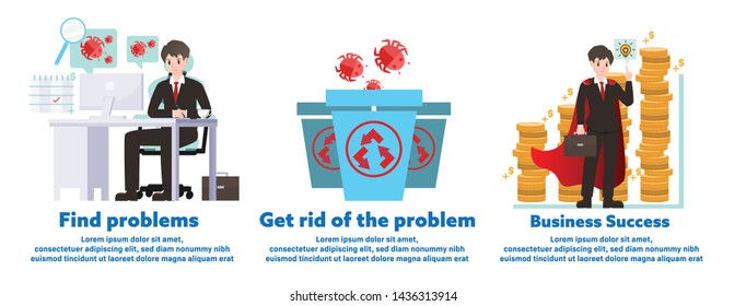 Illustrations vector business idea with strategy concept,planning to success,Businessman character cartoon take a seat on office desk with computer and finance and contract for start up procedure.