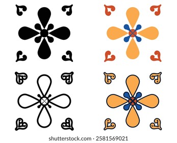 Illustrations of vector geometric floral tile art flat design 