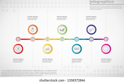 illustrations vector of infographics design and business marketing icons with 7 options or processes layout, diagram, annual report, web design. eps10