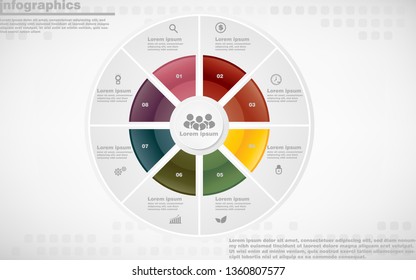 illustrations vector of infographics design and business marketing icons with 8 options or processes layout, diagram, annual report, web design. eps10