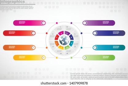 illustrations vector of infographics design and business marketing icons with 8 options or processes layout, diagram, annual report, web design. eps10