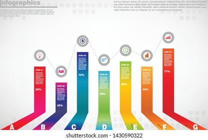 illustrations vector of infographics design and business marketing icons with 7 options or processes layout, diagram, annual report, web design. eps10