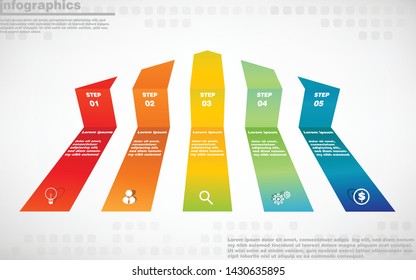 illustrations vector of infographics design and business marketing icons with 5 options or processes layout, diagram, annual report, web design. eps10