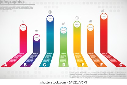 illustrations vector of infographics design and business marketing icons with 7 options or processes layout, diagram, annual report, web design. eps10