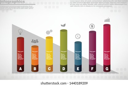 illustrations vector of infographics design and business marketing icons with 7 options or processes layout, diagram, annual report, web design. eps10