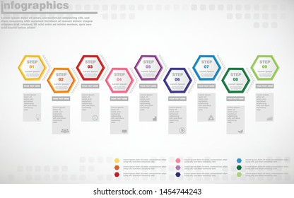 illustrations vector of infographics design and business marketing icons with 9 options or processes layout, diagram, annual report, web design. eps10