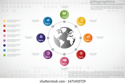 illustrations vector of infographics design and business marketing icons with 8 options or processes layout, diagram, annual report, web design. eps10
