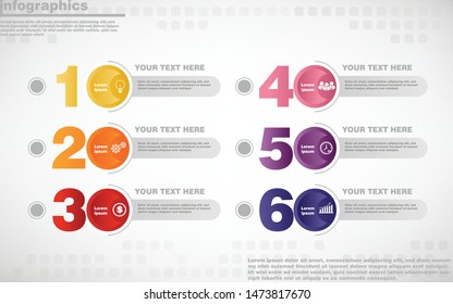 illustrations vector of infographics design and business marketing icons with 6 options or processes layout, diagram, annual report, web design. eps10
