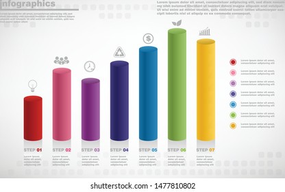illustrations vector of infographics design and business marketing icons with 7 options or processes layout, diagram, annual report, web design. eps10
