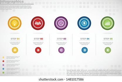 illustrations vector of infographics design and business marketing icons with 5 options or processes layout, diagram, annual report, web design. eps10