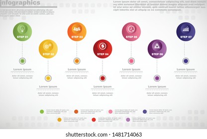 illustrations vector of infographics design and business marketing icons with 7 options or processes layout, diagram, annual report, web design. eps10