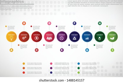 illustrations vector of infographics design and business marketing icons with 9 options or processes layout, diagram, annual report, web design. eps10