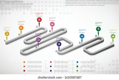 illustrations vector of infographics design and business marketing icons with 9 options or processes layout, diagram, annual report, web design. eps10