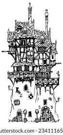 Illustrations of vector painted houses using line art