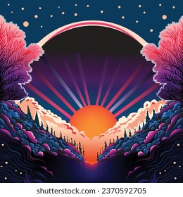 Illustrations vector template background , The sky shines brightly into a new day.Hope concept