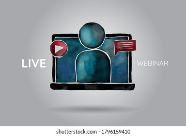 Illustrations watercolour design concept video conference. online meeting work form home. Vector illustrate.
