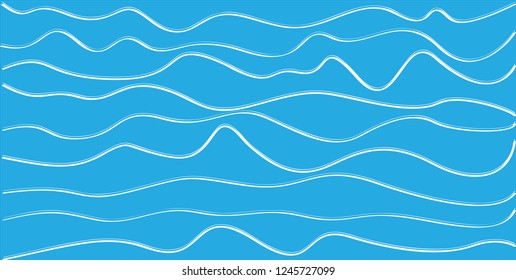Illustrations wavy of vector. Design lines art white on blue background. Design print for sea, textile, wallpaper, background. Set 3