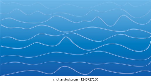 Illustrations wavy of vector. Design lines art white on gradient blue background. Design print for sea, textile, wallpaper, background. Set 4