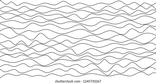 Illustrations wavy of vector. Design lines art black on white background. Design print for the sea, textile, wallpaper, background. Set 7